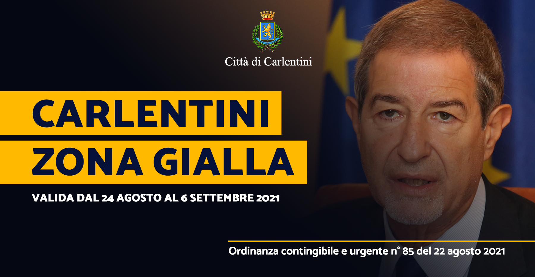 Carlentini “Zona Gialla”: Ordinanza Regionale n. 85 del 22 agosto 2021