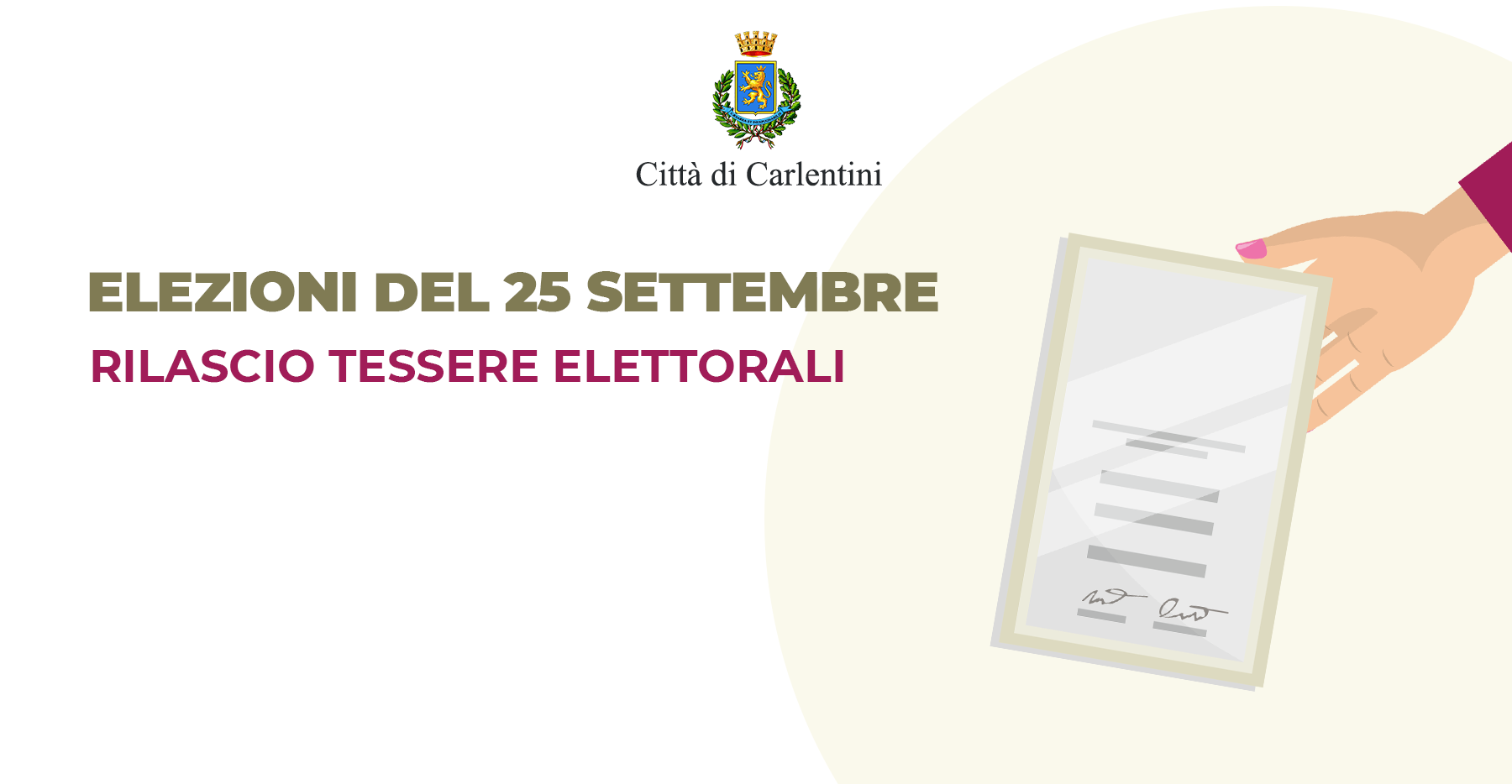 Elezioni Nazionali e Regionali del 25 settembre: rilascio tessere elettorali