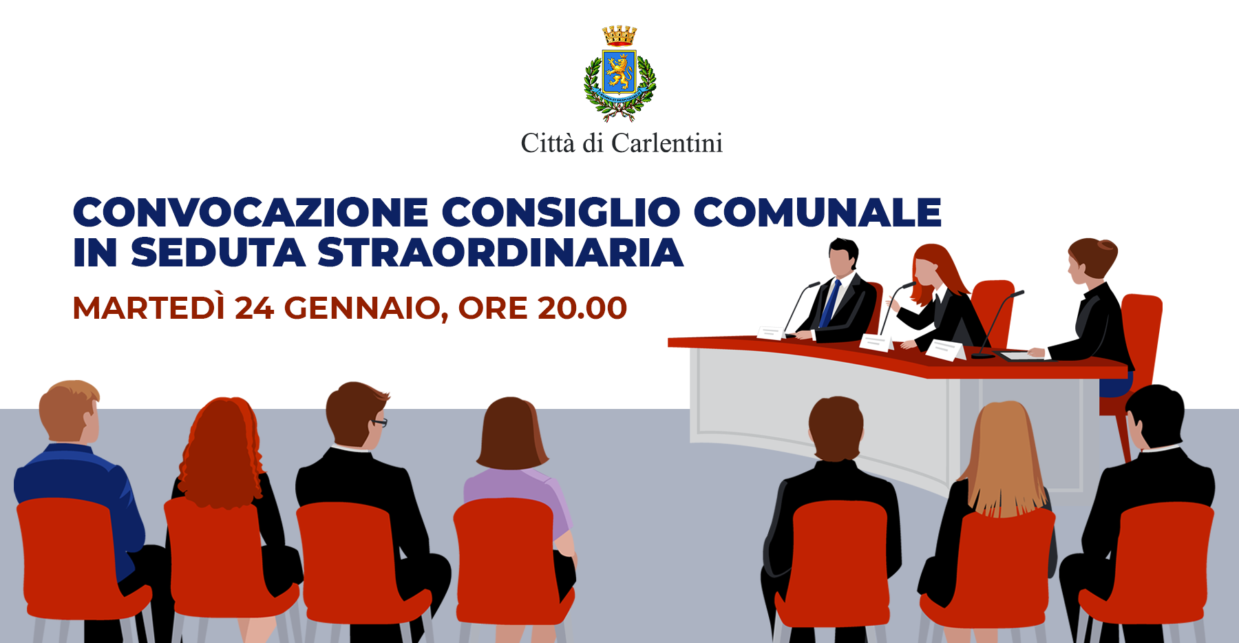 Consiglio Comunale: convocazione in seduta straordinaria per domani, martedì 24 gennaio, ore 20.00